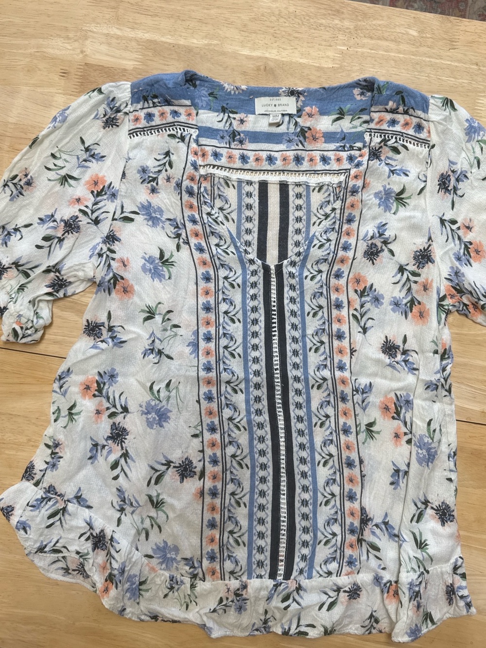 Lucky Brand Floral Boho Peasant Blouse – Medium
